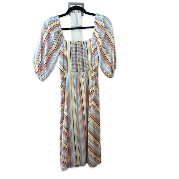Tanya Taylor Claude Stripe Rainbow Dress Puff Sleeve Belt Sz 0 NWT $475 - Picture 16 of 16